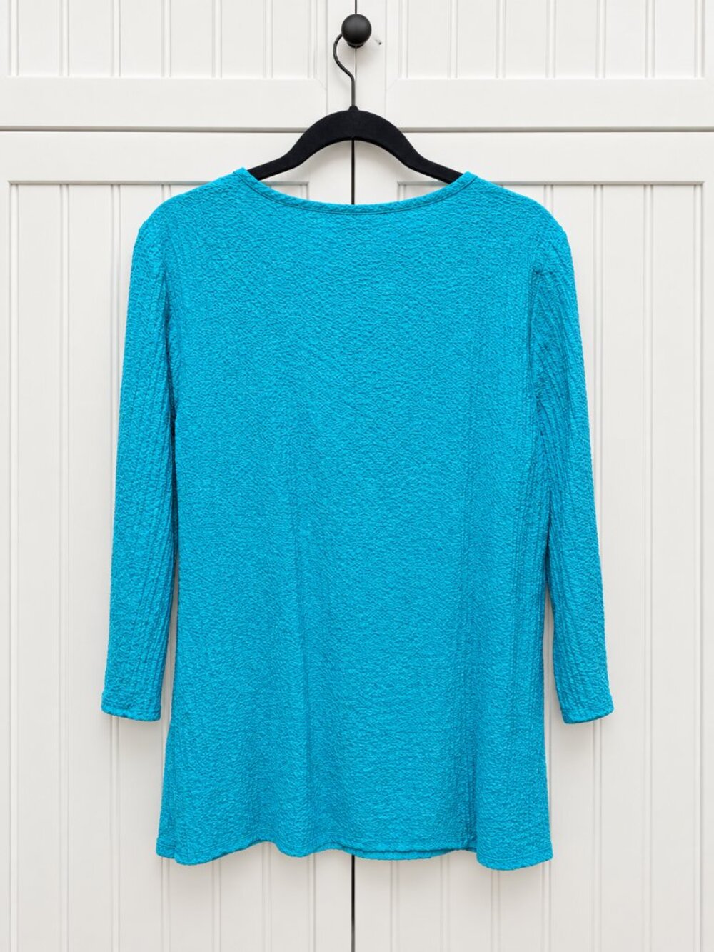 JM Collection Turquoise Textured Tunic Top Size Medium Button Sleeve Detail - Picture 2 of 6